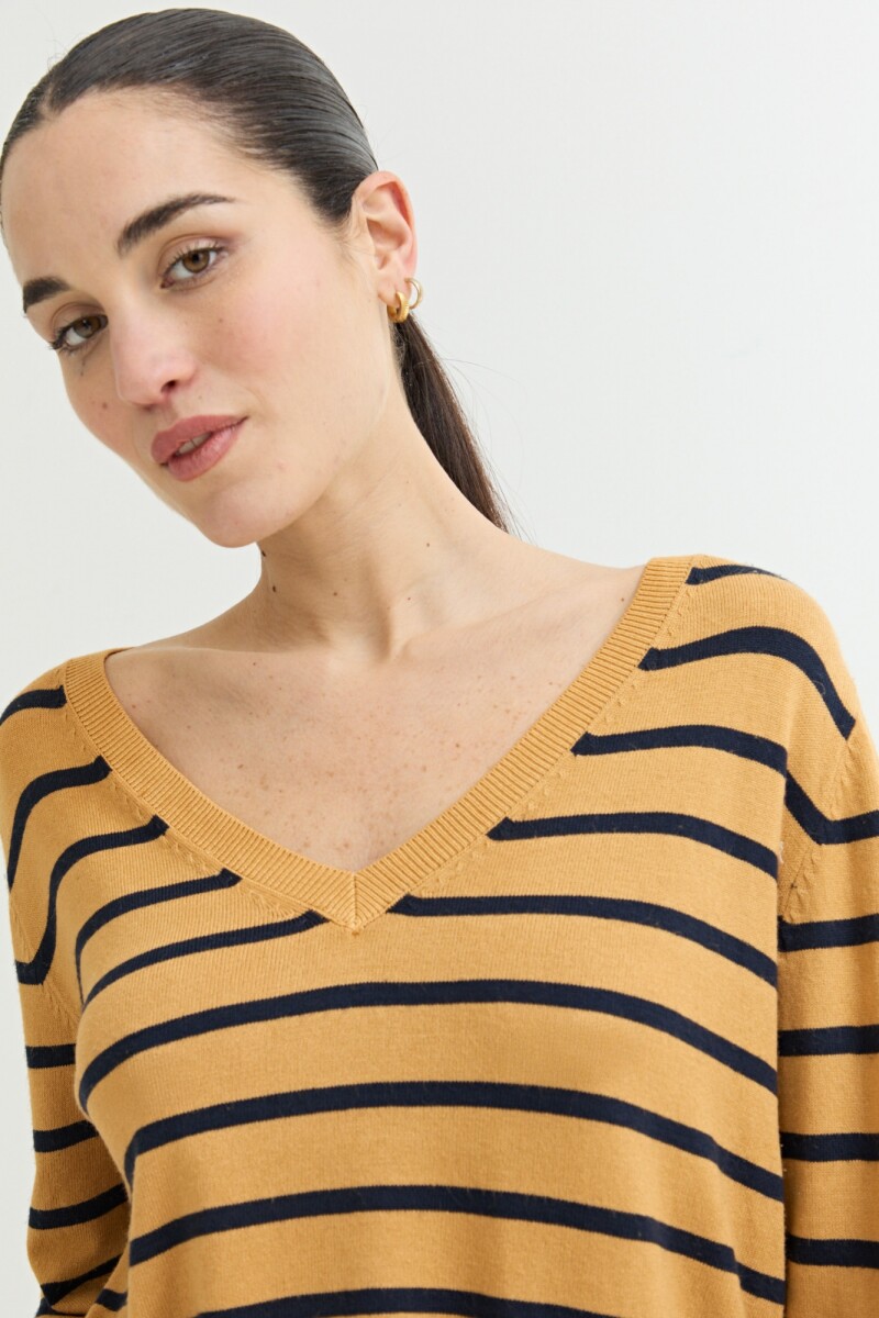 Sweater escote V rayas AZUL MARINO