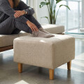 Puff tela y patas de madera Beige