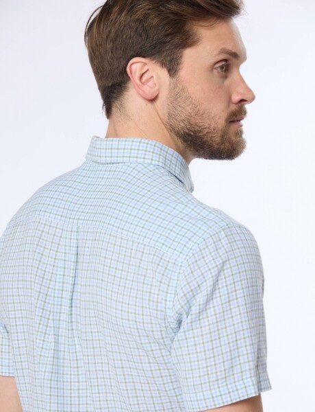 CAMISA DE LINO A CUADROS Azul