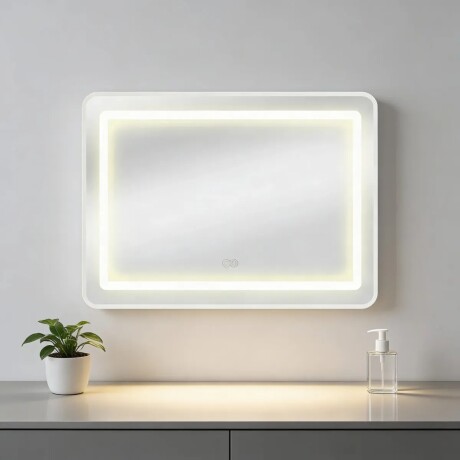 Espejo Horizontal Lumax c/marco desempañador y luz 90x70cm Blanco