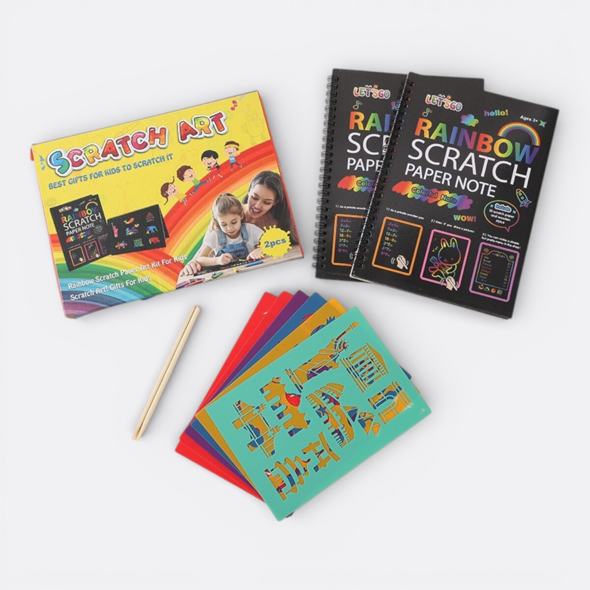 Kit 2 Libretas Scratching + 2 Lápices + Moldes 