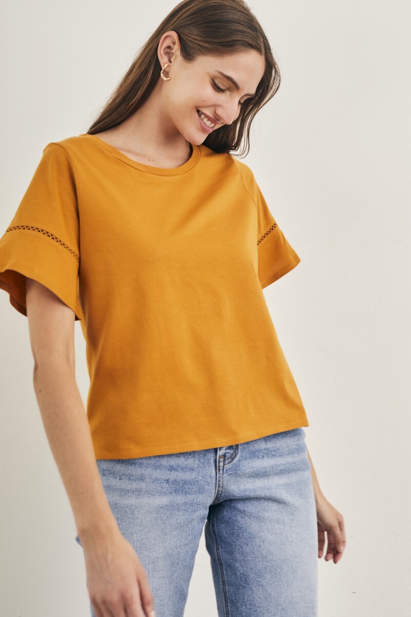 Remera Manga Volado Algodon Peinado Oro