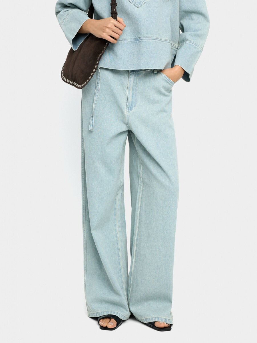Pantalón Vaquero Recto Con Cinturón azul