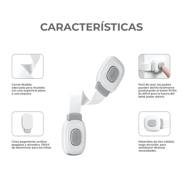 Traba Tranca Seguridad Puertas Cajones Muebles Bebés Niños Variante Color Blanco