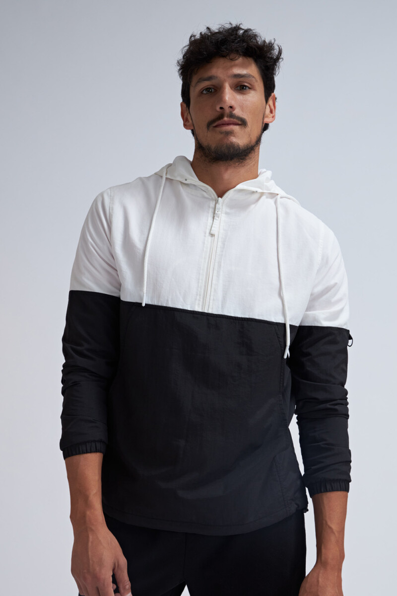 Buzo medio cierre liviano fitness Blanco y negro BAS Basic Simple