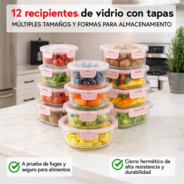 Juego De 12 Tarros De Vidrio Hermeticos Taper Recipientes Contenedores IMBACK Color Rosa Juego De 12 Tarros De Vidrio Hermeticos Taper Recipientes Contenedores IMBACK Color Rosa