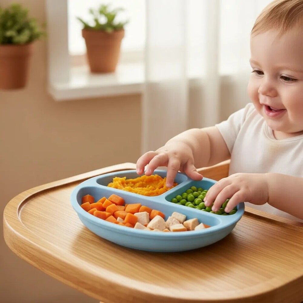 Plato con divisiones y ventosa BUBA celeste