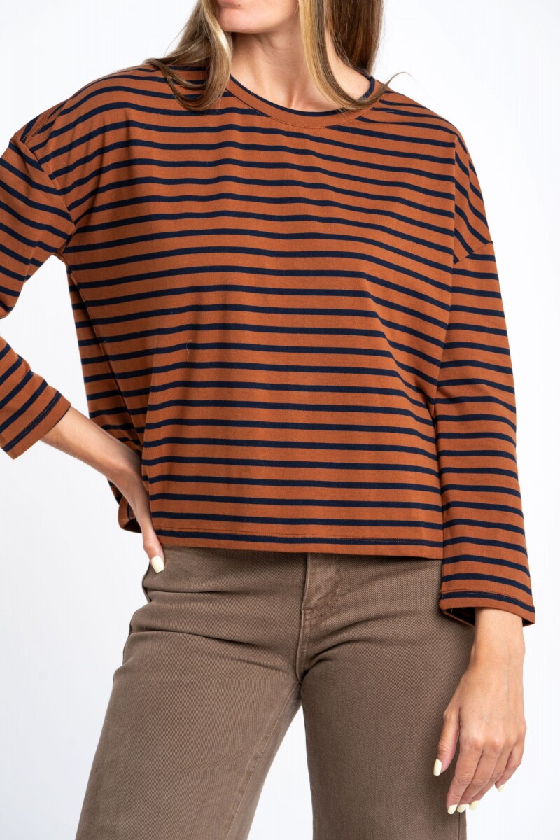 Remera Algodón Elastano Rayada - Camel 