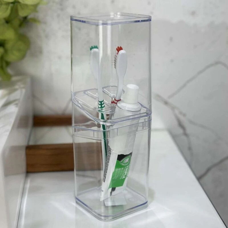 Set de baño, porta cepillo y organizador de mesada TRANSPARENTE