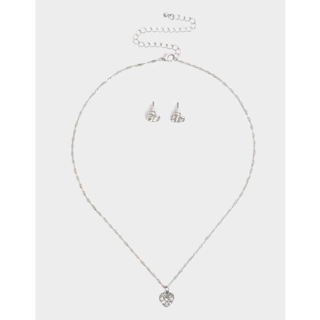 Set De Collar Y Aros Con Strass Plateado