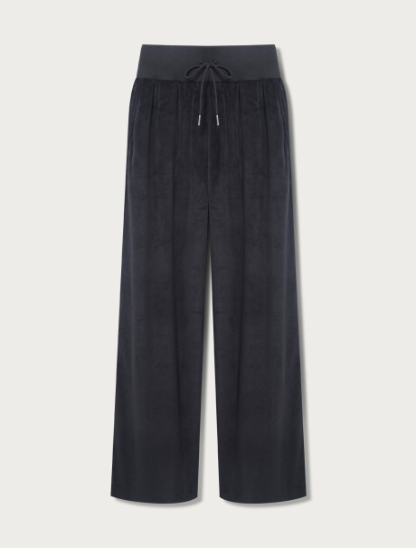 PANTALÓN DE PIERNA ANCHA EN TEJIDO AFELPADO - NEGRO NEGRO