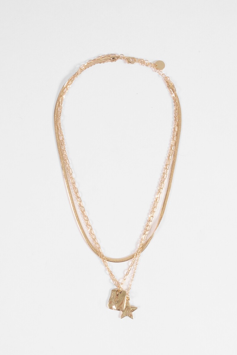 Collar triple cadena dijes dorado