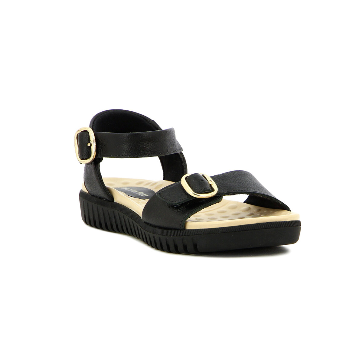 Sandalias Cuero Mujer Comfortflex Con Pulsera Y Hebilla - Negro 