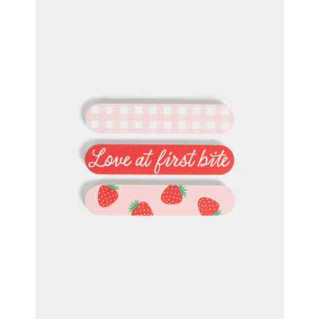 Set De 3 Limas Para Uñas Con Estampas De Frutillas & Love At First Bite Combinacion Multicolor