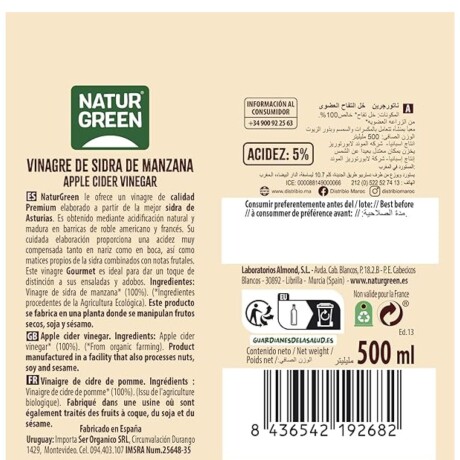 Vinagre de Sidra de Manzana 500ML Nature Green Vinagre de Sidra de Manzana 500ML Nature Green
