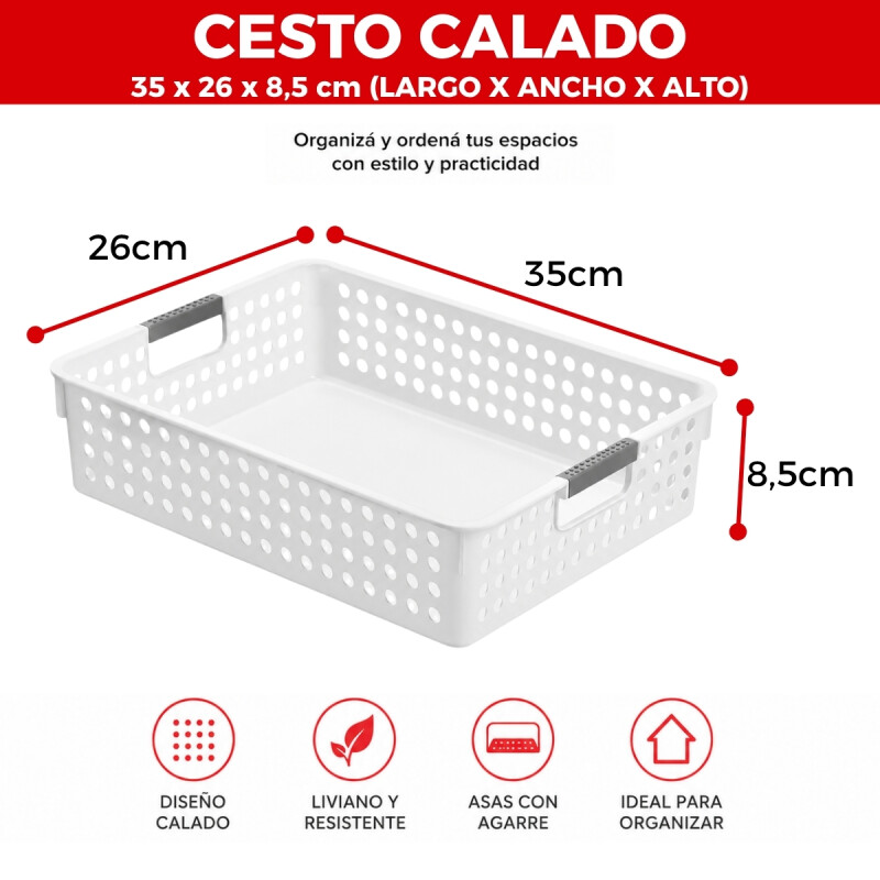 Cesto Organizador calado con asas 35 x 26 x 8.5 cm BLANCO