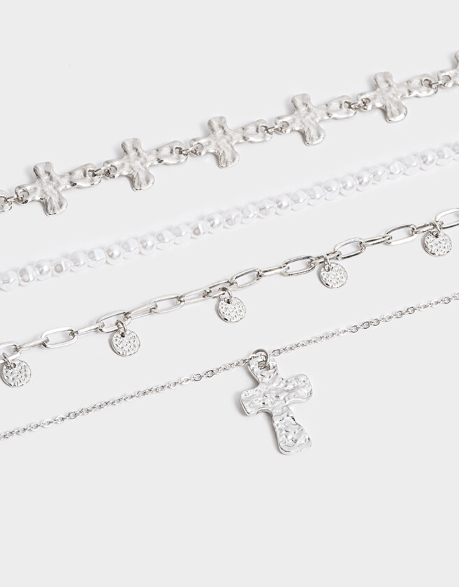 Collares Cortos Religioso Collar Corto Con Cruz - Plateado