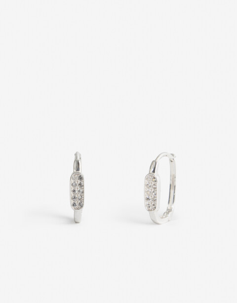 Aros Argollas Strass Argollas Plata 925 Con Cubic - Plateado