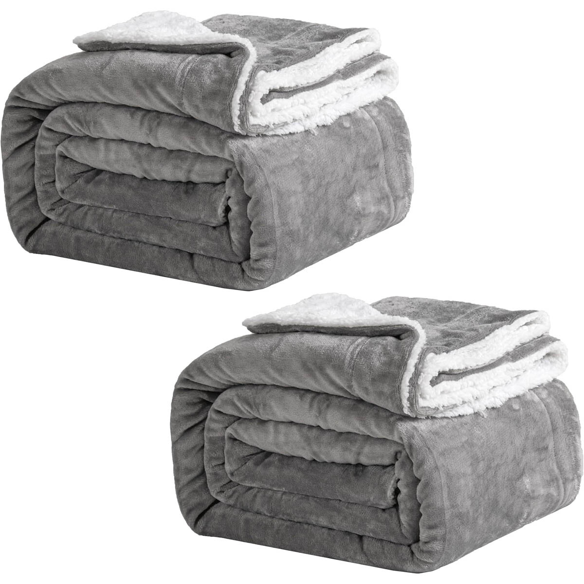 Frazada X2 Manta Polar 2 Plazas C/corderito 200x230cm - Gris 