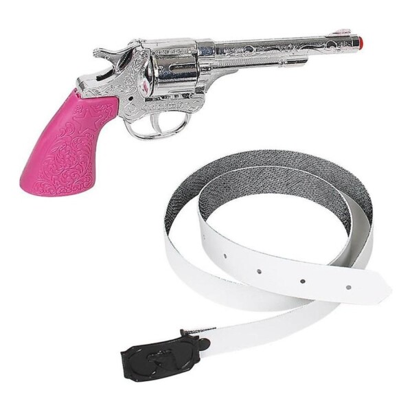 Set Revolver Funda Placa Esposas Cowgirl Gonher Juguete Rosa Variante Color Plateado
