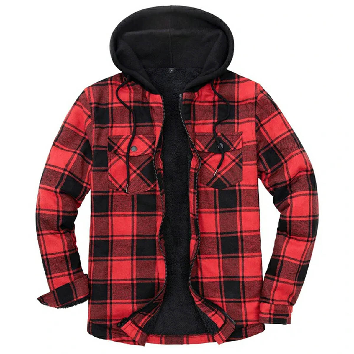 Campera Camisa Leñadora Cangurito Capucha Con Cierre - Rojo 