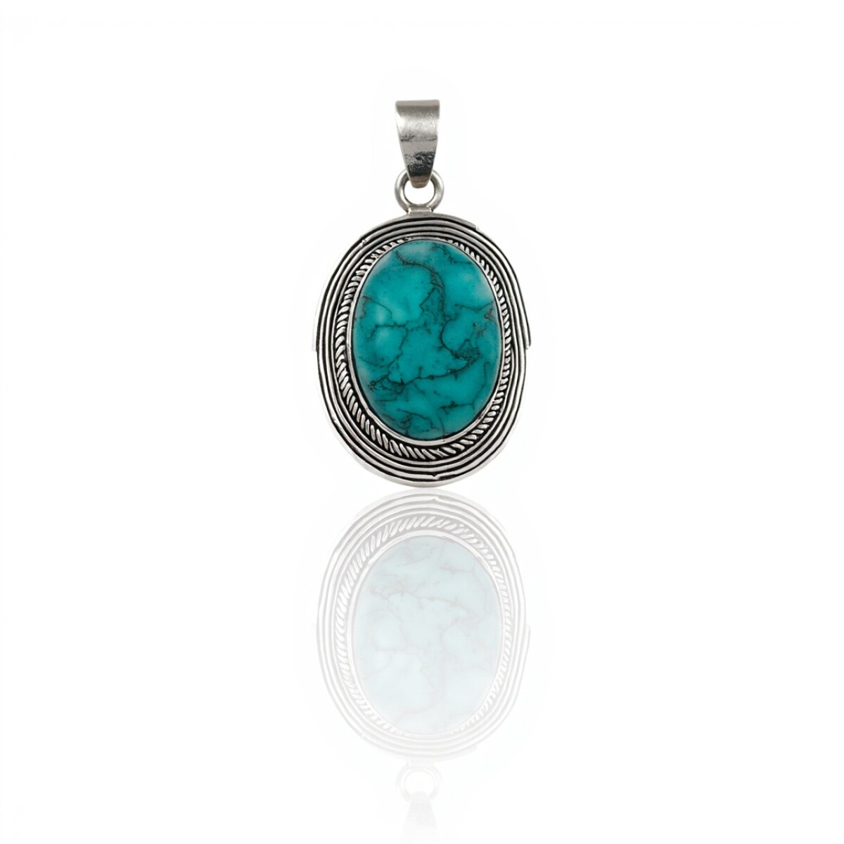 Dije Colgante Oval-Plata 925 Quemada-Piedra Turquesa-CP4274 - conpiedra 