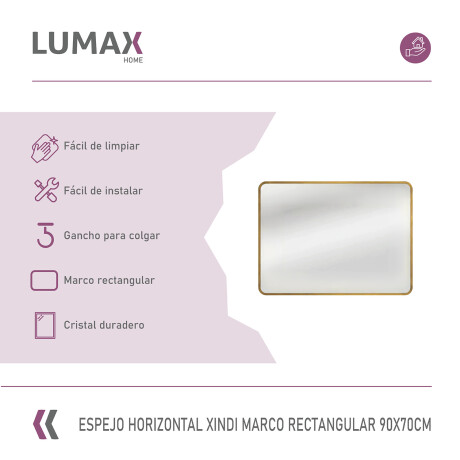 Espejo Horizontal Lumax Xindi Marco Rectangular 90 x 70cm Dorado