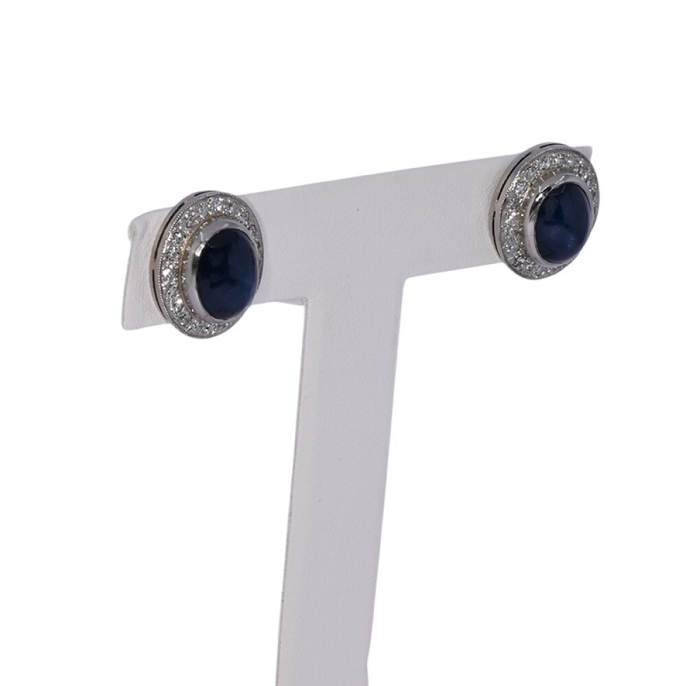 Caravanas platino con zafiro azul y brillantes Caravanas platino con zafiro azul y brillantes