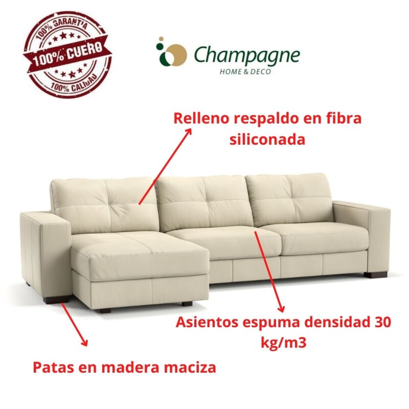 SOFA 100% CUERO - MODELO DOMINI - 3 CUERPOS + CHAISE - PERLA MATE SOFA 100% CUERO - MODELO DOMINI - 3 CUERPOS + CHAISE - PERLA MATE