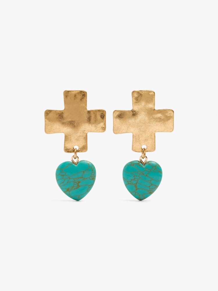 Pendientes Cruz Con Corazón De Piedra azul