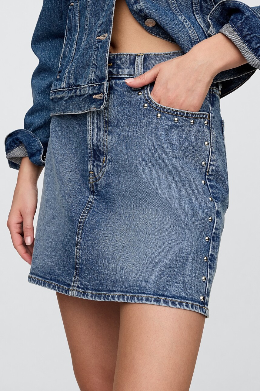 Pollera De Jean Mini Mujer Medium Wash