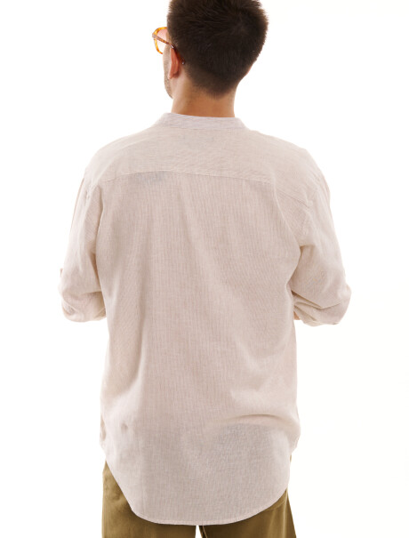 Camisa m/l lino rayas beige