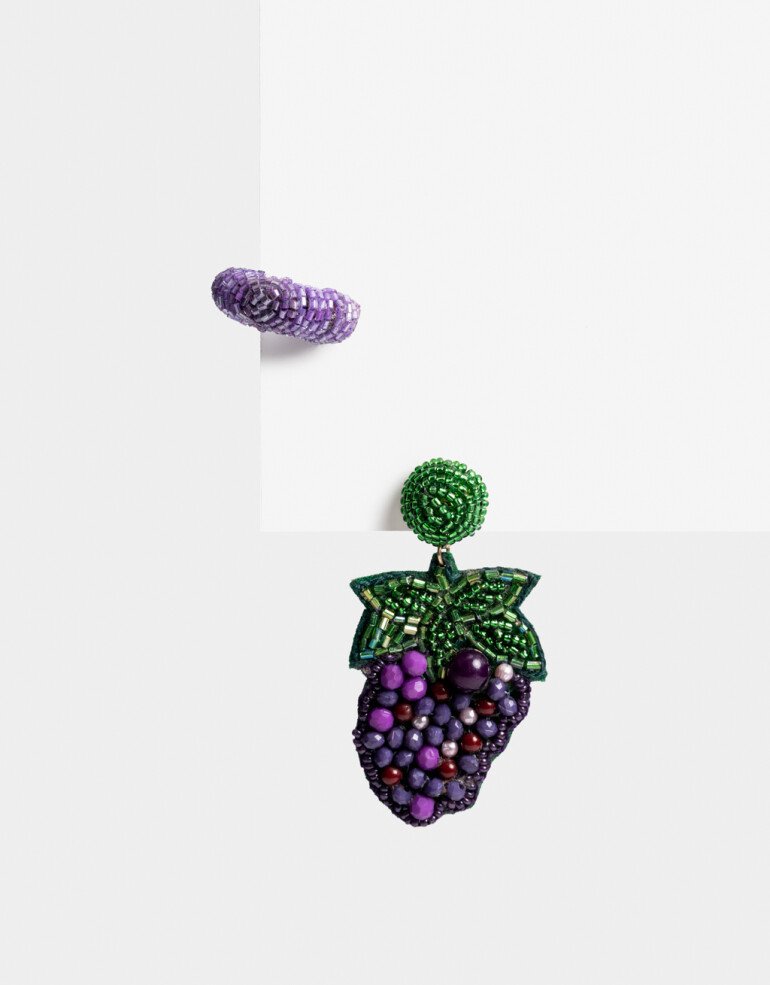 Aros Colgantes Largos Canutillos Set De Aros Colgantes Y Cuff Beads - Violeta Medio