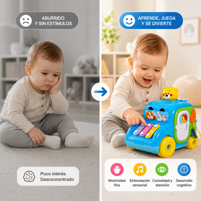 Juguete Didactico Bebe Auto Musical Motricidad Sensorial Celeste