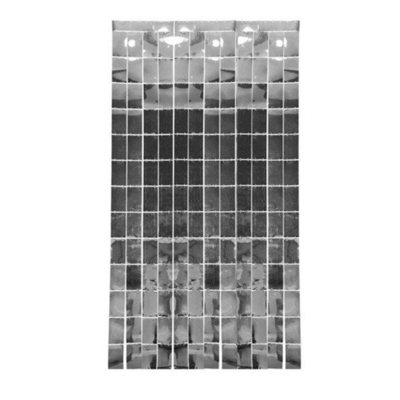 Cortina Metalizada Diseño Rectangular Grande Plateado