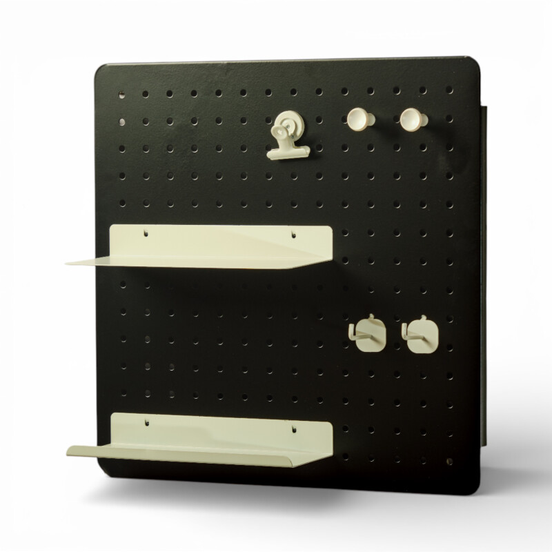 Panel perforado pegboard metálico organizador de pared 40x40 cm – Multiuso para el hogar Negro