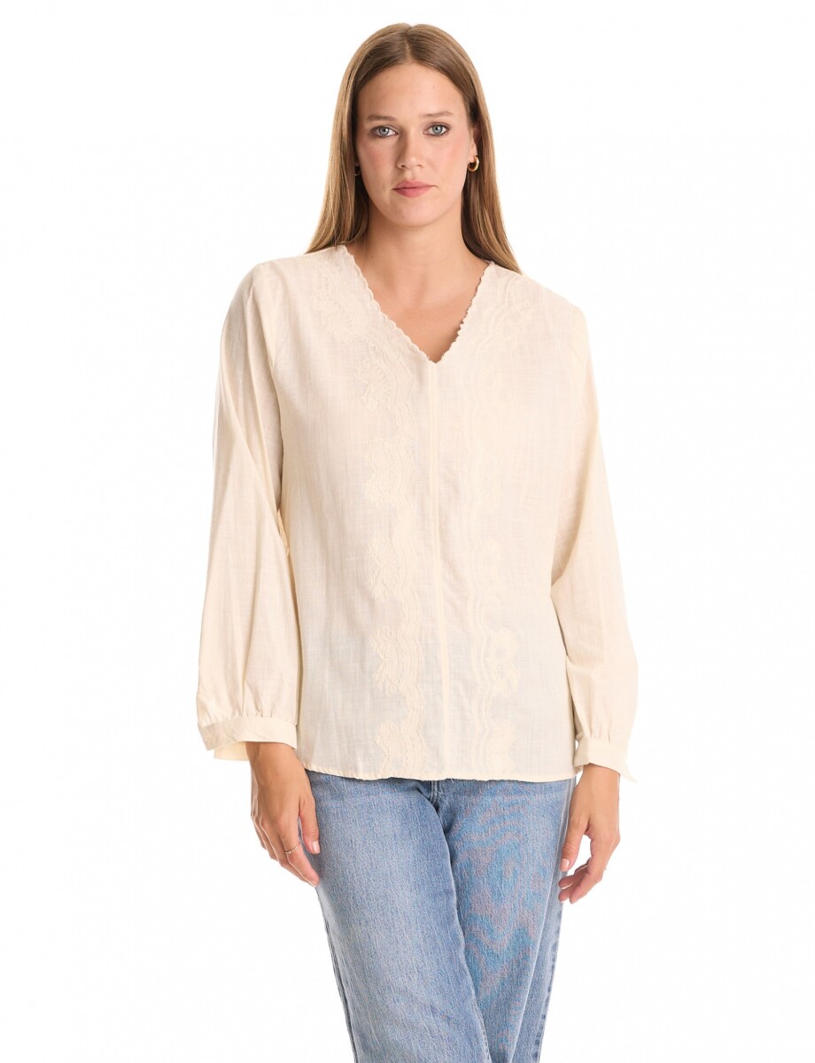 Blusa Algodon Esc V - Beige 