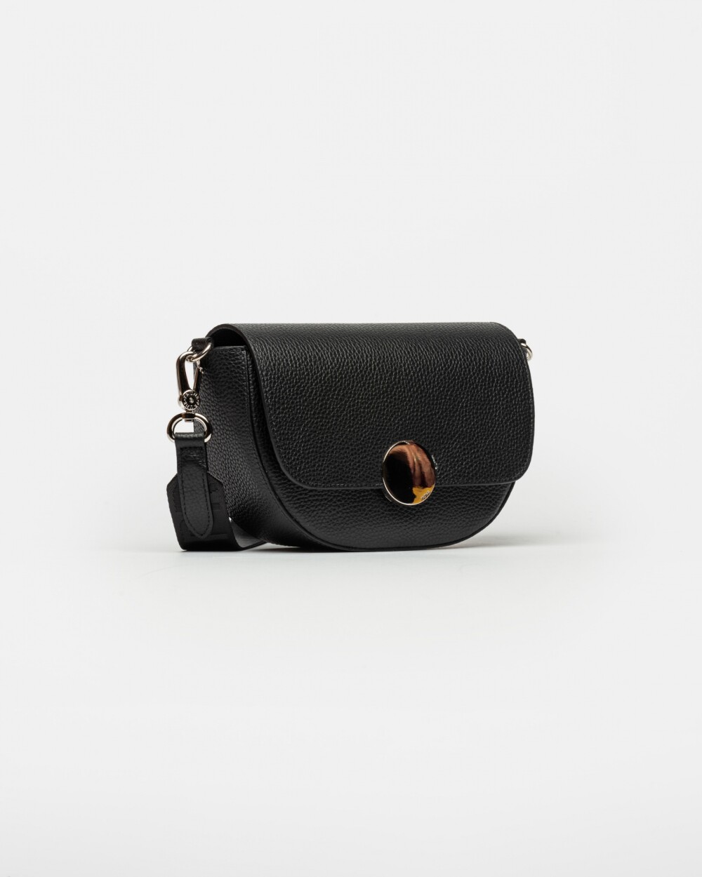 Bandolera The Circle En Cuero Graneado Negro