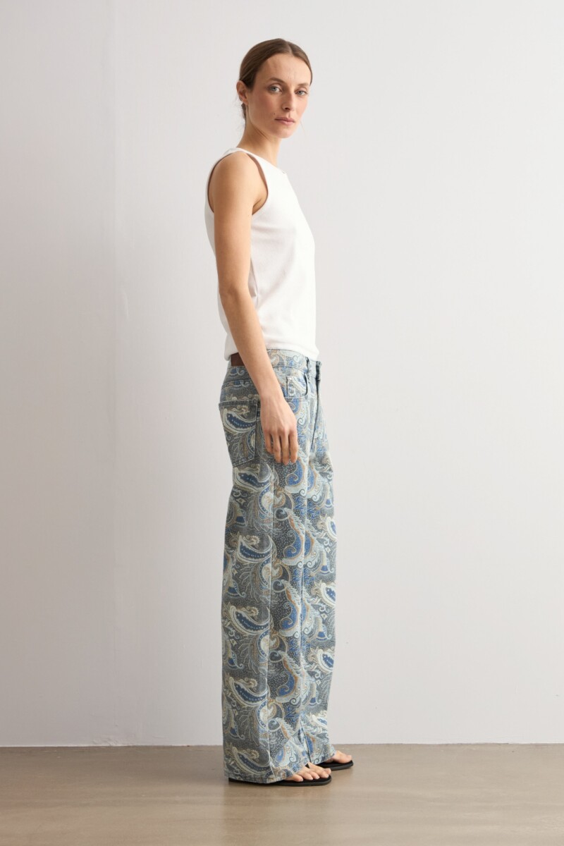 Jean recto Cher estampa paisley azul marino