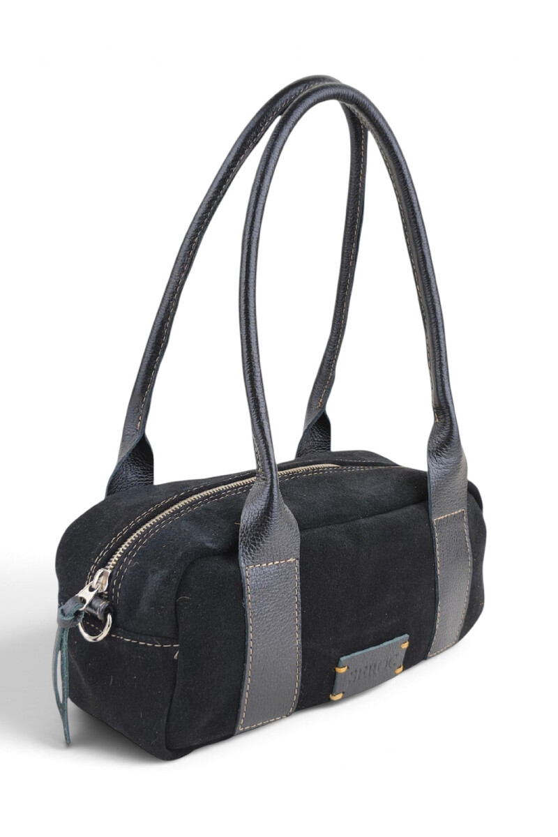 Cartera Baguette en cuero con gamuza Negro