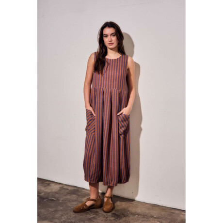 Vestido Rayado Con Lino Multi