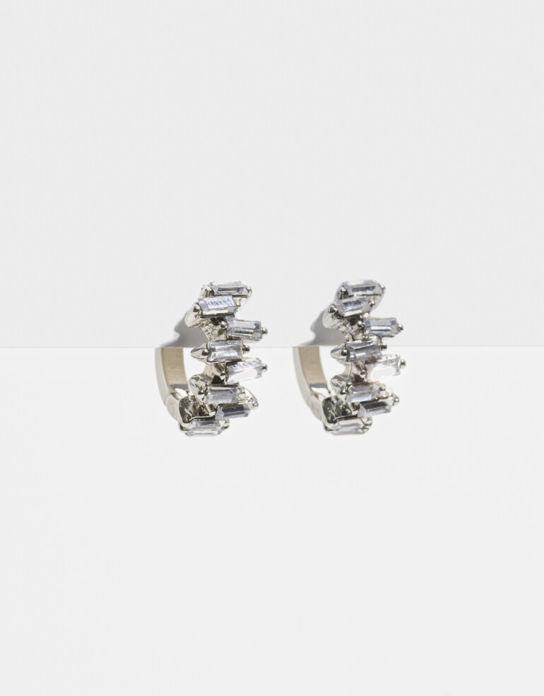 Aros Argollas Strass Argollas Con Strass - Plateado Rodio