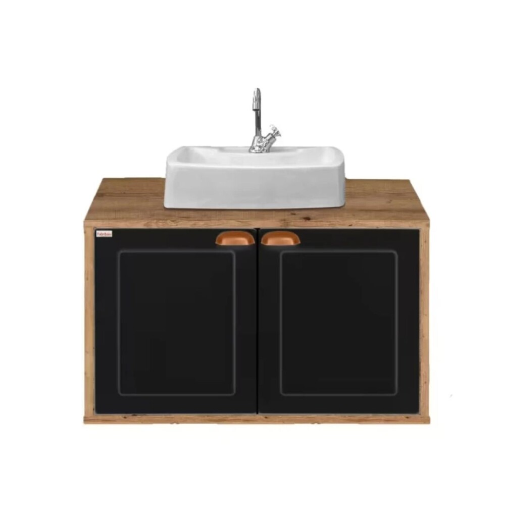 Mueble de baño Creta Rustico 78 cm negro con bacha de loza Mueble De Baño Creta Rustico 78 Cm Negro Con Bacha De Loza