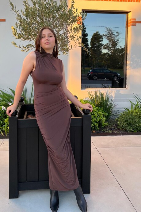 Vestido Drapeado Francis Marrón