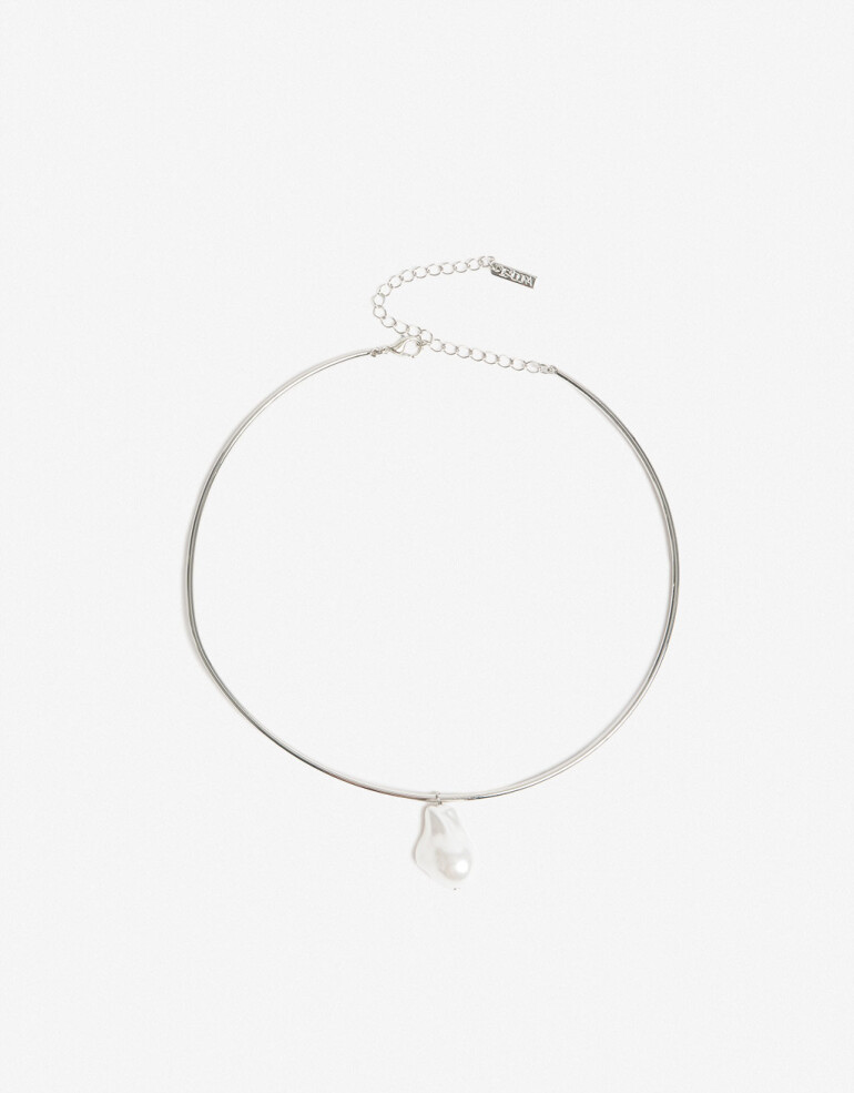 Collares Cortos Perlas Collar Corto Rígido Dije Perla - Plateado Rodio