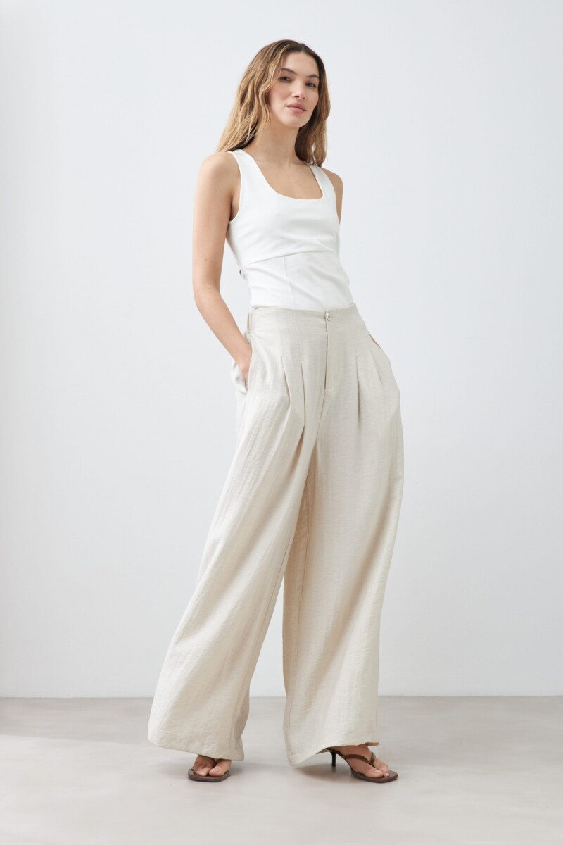 Palazzo con pinzas - beige melange 