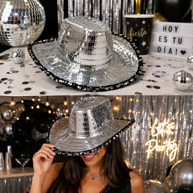Sombrero Cowboy Metalizado Plateado
