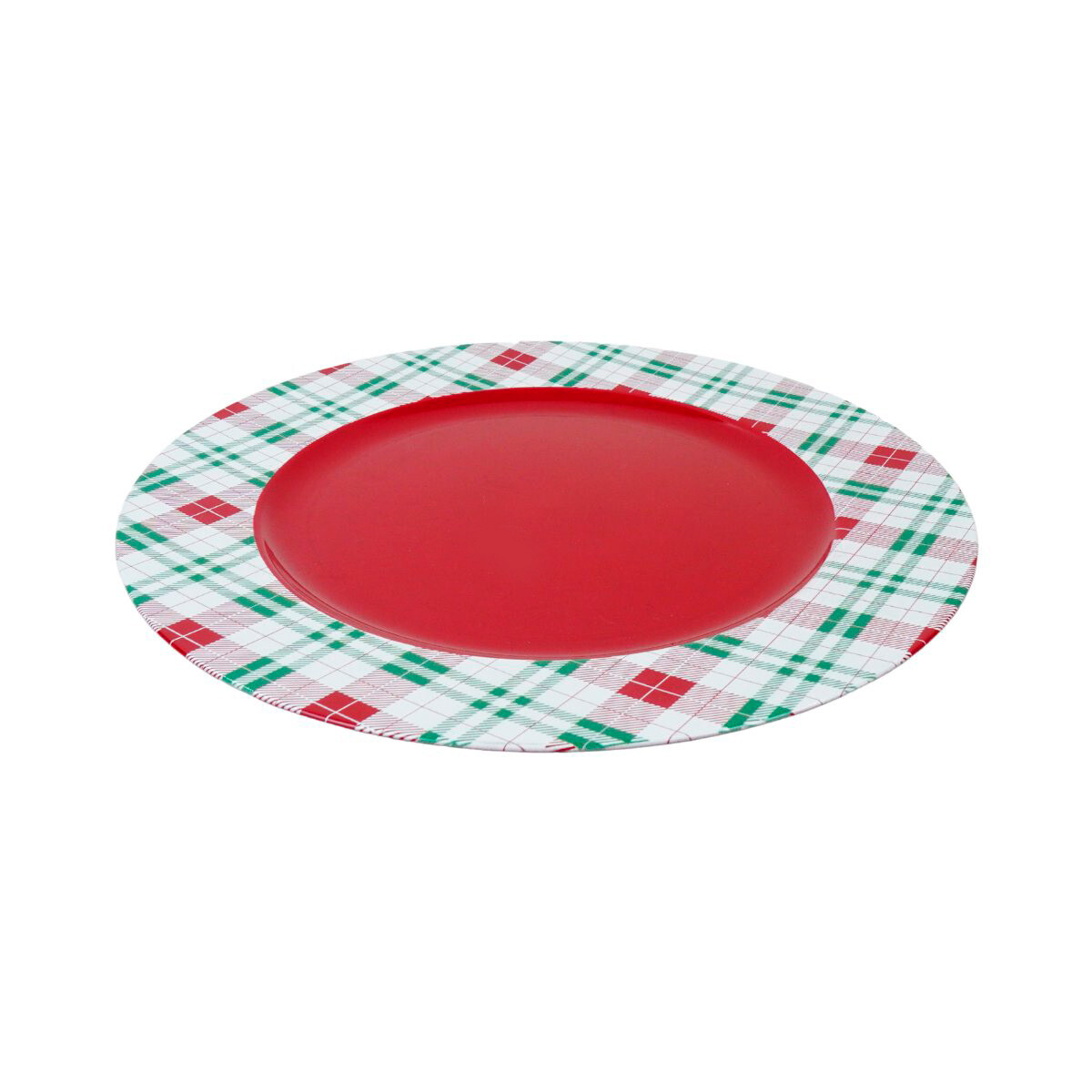 Plato de plastico con guarda cuadrille rojo y verde 