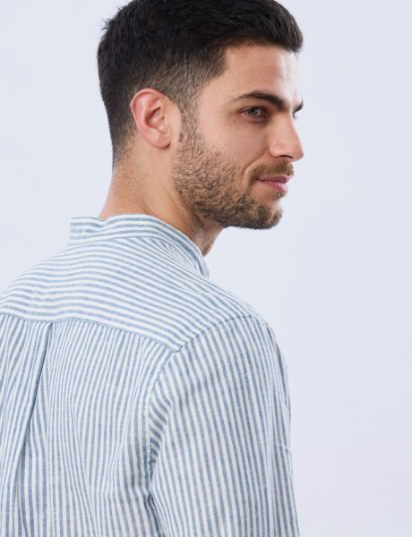 CAMISA RAYADA DE LINO CUELLO MAO Denim