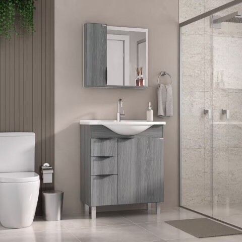 Mueble de baño de Pie Crystal Etna 72 cm con Bacha de resina y espejo con botiquín Mueble De Baño De Pie Crystal Etna 72 Cm Con Bacha De Resina Y Espejo Con Botiquín